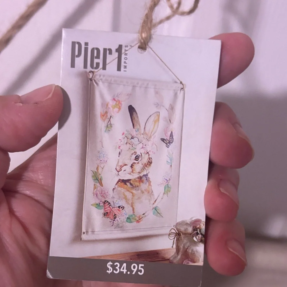 Pier 1…Whimsical Rabbit Tapestry w Floral & Butterfly Accents.. NWT.. 2’x 2’9”